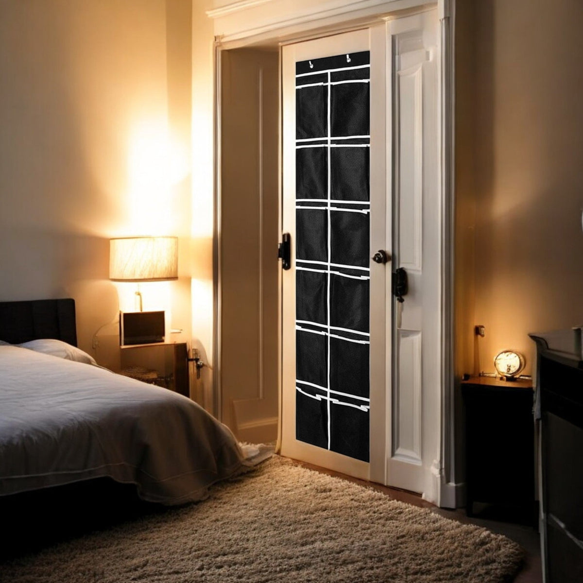 Schoenenkast Hangend - Schoenenzak 12 vakken - Opbergen van Schoenen aan Deur - Wit - Zwart