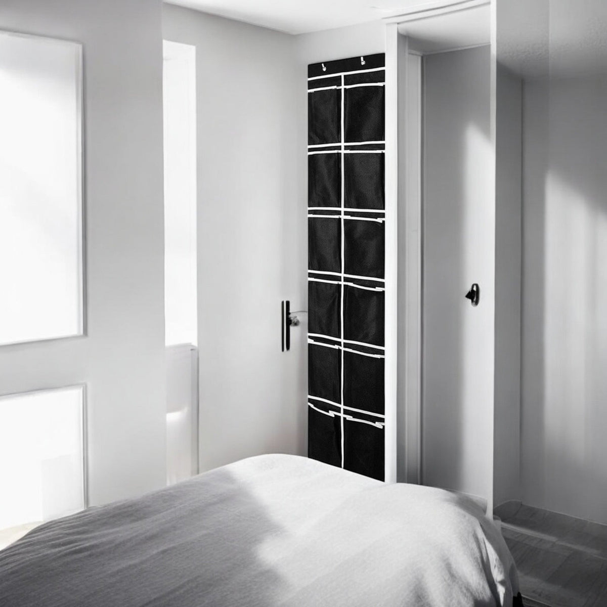 Schoenenkast Hangend - Schoenenzak 12 vakken - Opbergen van Schoenen aan Deur - Wit - Zwart