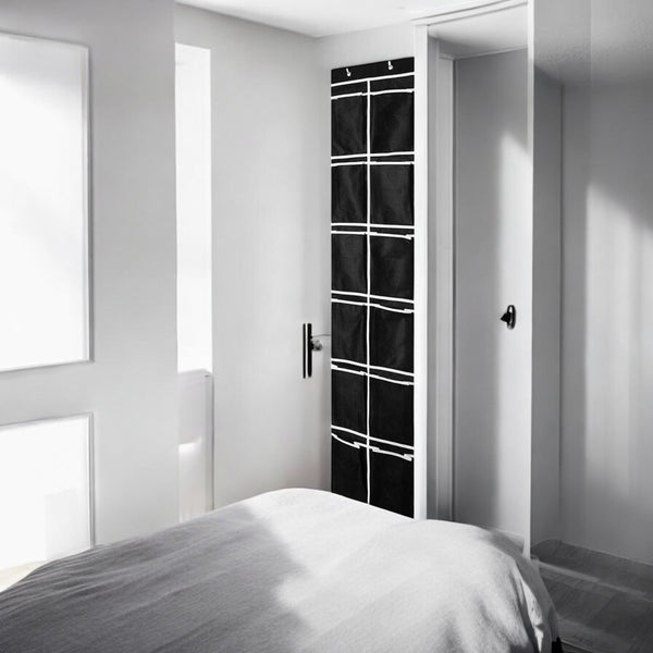 Schoenenkast Hangend - Schoenenzak 12 vakken - Opbergen van Schoenen aan Deur - Wit - Zwart