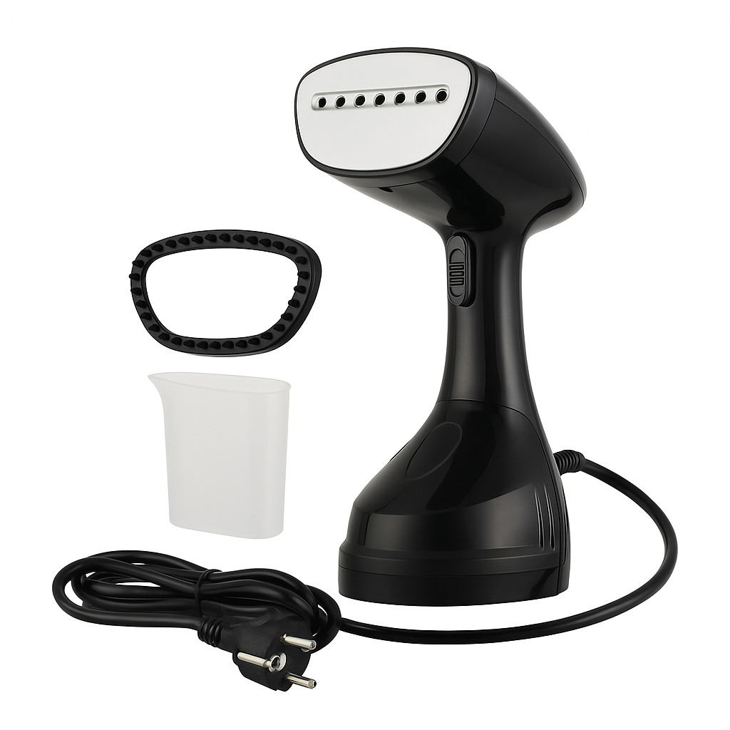 Kledingstomer – 1600W – Handstomer voor kleding – Snelle opwarming – Inclusief borstelopzetstuk & maatbeker – Zwart