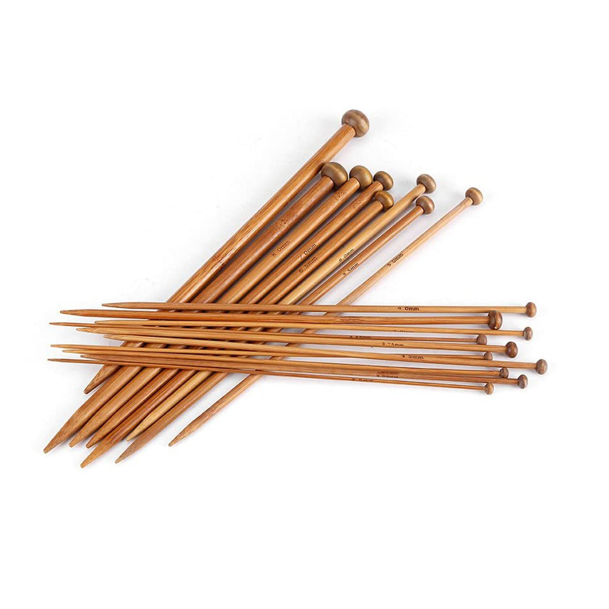 Breinaalden Set Bamboe 36 Stuks - Donker Bruin - 18 Verschillende Maten - 35 cm Lang - 2 tot 10 mm Dikte