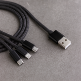 FLOKOO 3-in-1 USB Kabel – 1 meter – Snelladen & Dataoverdracht – USB naar USB-C - Micro-USB - Lightning – Nylon Gevlochten – Zwart