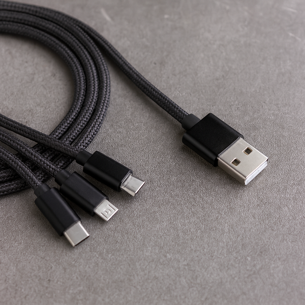 FLOKOO 3-in-1 USB Kabel – 1 meter – Snelladen & Dataoverdracht – USB naar USB-C - Micro-USB - Lightning – Nylon Gevlochten – Zwart