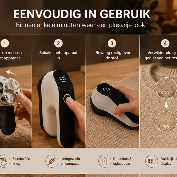Elektrische Pluizenverwijderaar – Kledingontpluizer Oplaadbaar – Anti Pluis Apparaat voor Kleding, Bank, Wol & Meubels – USB-C – LED Display – Draadloze Kleding Shaver