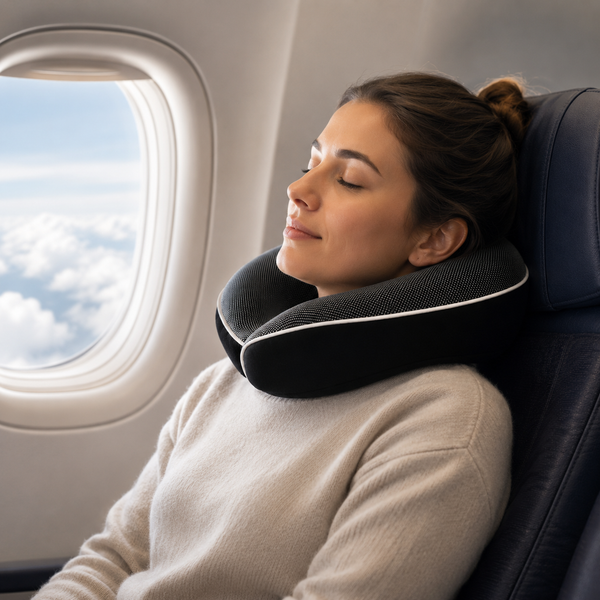 Reis Nekkussen Memory Foam – Ergonomisch Reiskussen voor Vliegtuig, Auto & Trein – Neksteun Reizen – Comfortabel Slaapkussen – Inclusief Oordoppen – Lichtgewicht & Compact