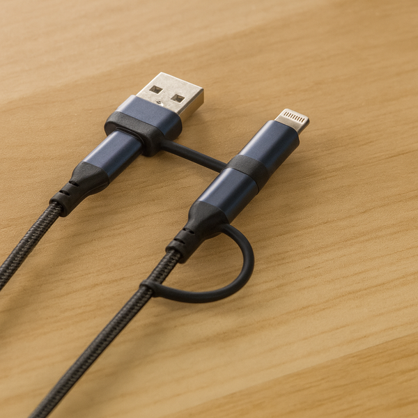 3-in-1 USB Kabel – 1 meter – Snelladen & Dataoverdracht – USB naar USB-C - Lightning – Nylon Gevlochten – Zwart