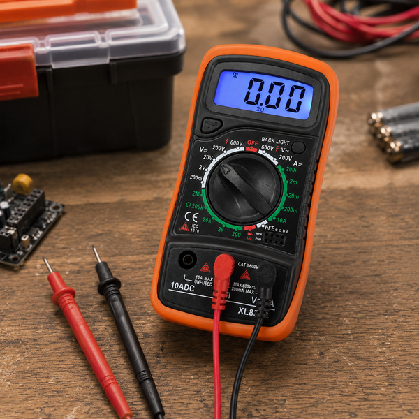 Digitale Multimeter – Spanningsmeter - Voltmeter - Ohmmeter – AC-DC Meter – LCD Display met Backlight – Inclusief Meetpennen & Opbergcase – Voor Elektronica, Auto & Huishoudelijk Gebruik