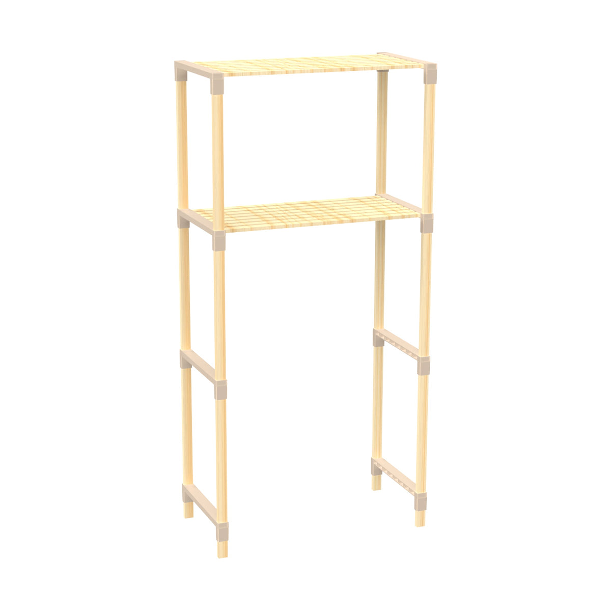 FixWood 2-Laags Wasmachine Rek – Beige - Houten Opbergrek voor Wasmachine – Ruimtebesparend Badkamerrek 127 cm – Beukenlook – 33x66x127 cm