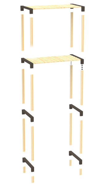 FixWood 2-Laags Wasmachine Rek – Zwart - Houten Opbergrek voor Wasmachine – Ruimtebesparend Badkamerrek 127 cm – Beukenlook – 33x66x127 cm (