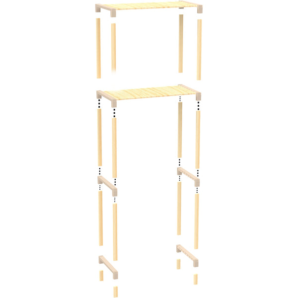 FixWood 2-Laags Wasmachine Rek – Beige - Houten Opbergrek voor Wasmachine – Ruimtebesparend Badkamerrek 127 cm – Beukenlook – 33x66x127 cm