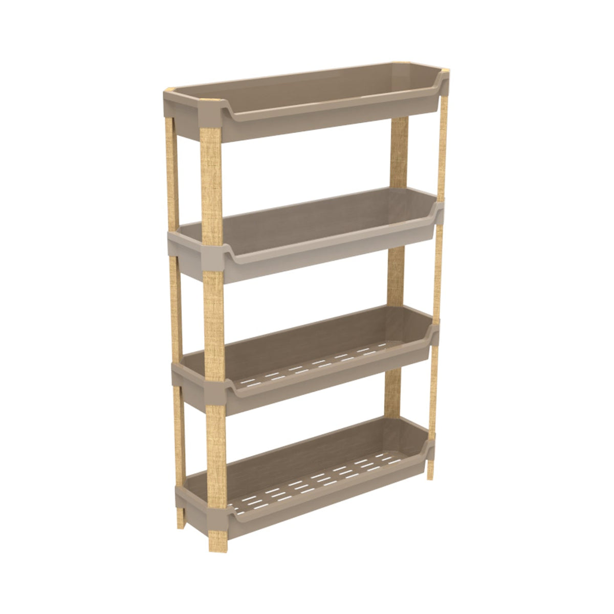 FixWood Modulaire Opbergkast – 4-Laags Houten Rek met Kunststof Bakken – Badkamer, Keuken & Woonkamer – Duurzaam en Stijlvol Design – 68 cm Hoog – Beige - Naturel (kopie)