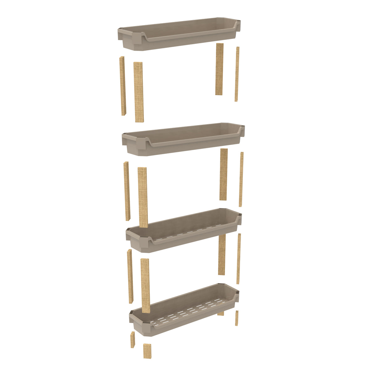 FixWood Modulaire Opbergkast – 4-Laags Houten Rek met Kunststof Bakken – Badkamer, Keuken & Woonkamer – Duurzaam en Stijlvol Design – 68 cm Hoog – Beige - Naturel (kopie)