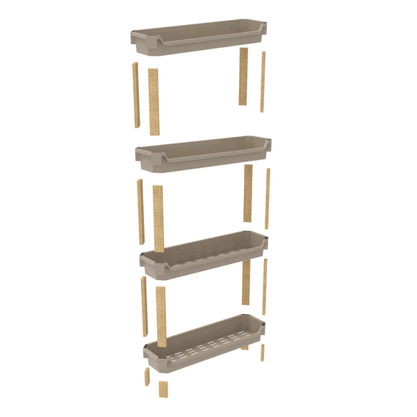 FixWood Modulaire Opbergkast – 4-Laags Houten Rek met Kunststof Bakken – Badkamer, Keuken & Woonkamer – Duurzaam en Stijlvol Design – 68 cm Hoog – Beige - Naturel (kopie)