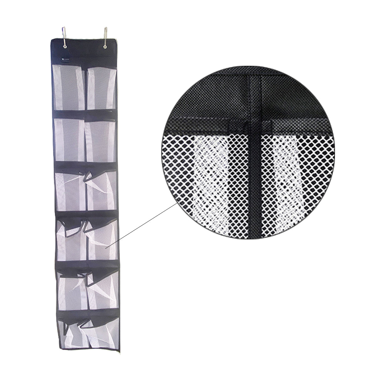 Schoenenkast Hangend - Schoenenzak 12 vakken - Opbergen van Schoenen aan Deur - Zwart - Wit