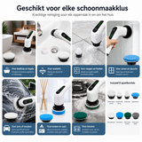 Elektrische Schoonmaakborstel Draadloos – 9-in-1 Power Scrubber met 8 Opzetborstels – Uitschuifbare Steel – Oplaadbare Badkamerreiniger – Voor Badkamer, Tegels, Keuken, Douche & Vloeren