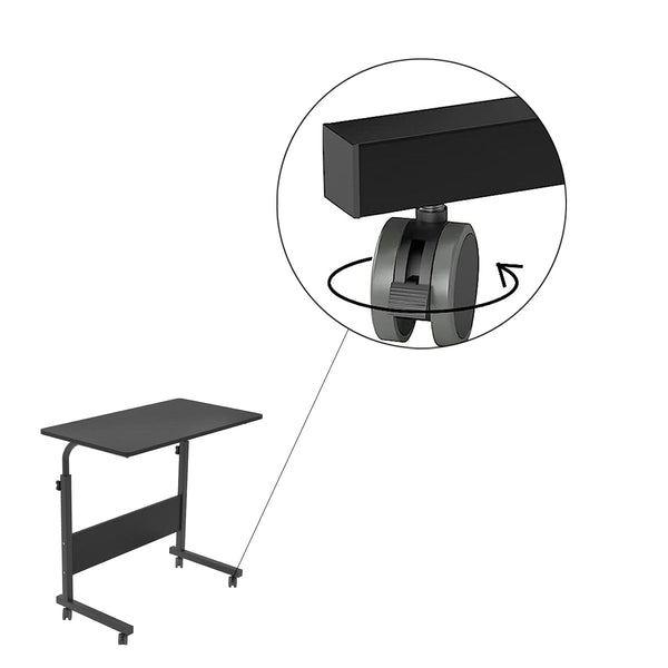 Laptoptafel op Wieltjes - Zwart - 80 cm x 40 cm - In Hoogte Verstelbaar - Bedtafeltje met Wielen - Ontbijttafel