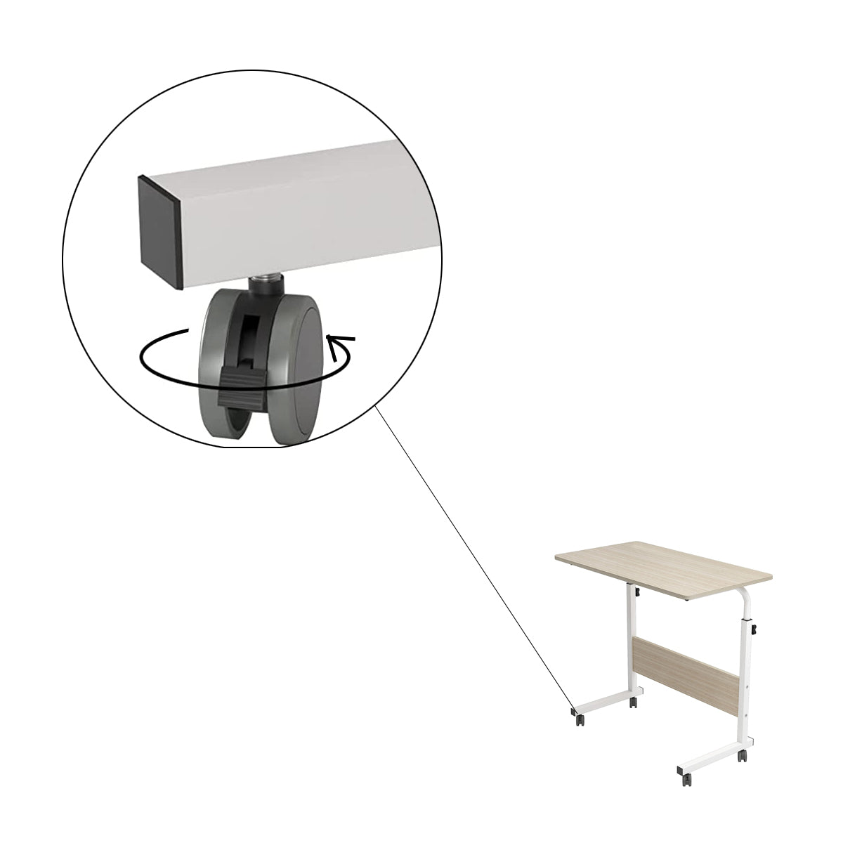Laptoptafel op Wieltjes - Wit - 80 cm x 40 cm - In Hoogte Verstelbaar - Bedtafeltje met Wielen - Ontbijttafel